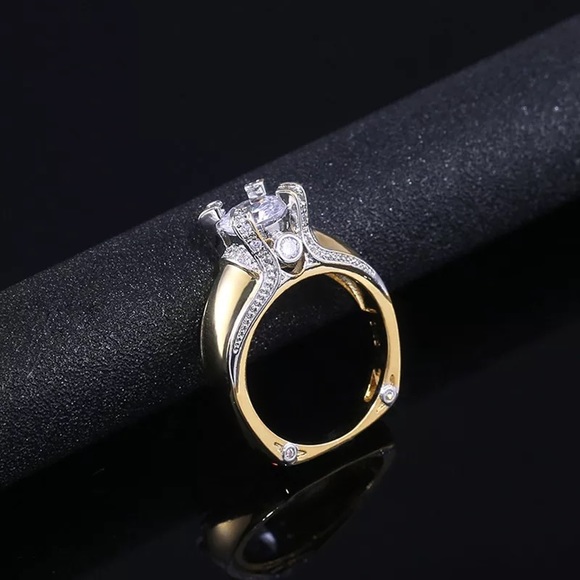 New Unisex Yellow Gold Plated Diamond Ring - Picture 6 of 7